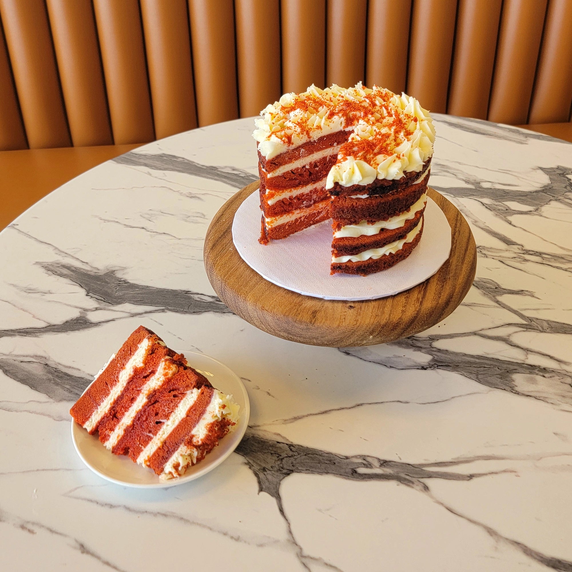 Red Velvet Cake with cream cheese frosting and rich red sponge layers